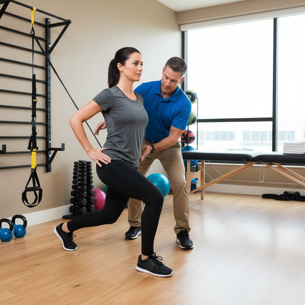 Athletic patient performing functional strength training exercises in Cypress with physical therapist guidance for injury prevention and performance enhancement